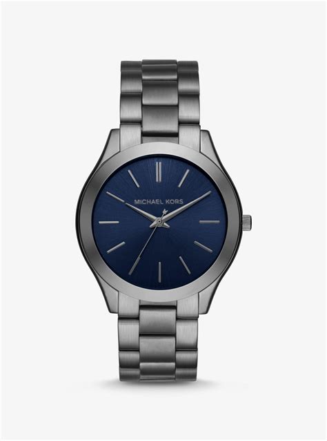 michael kors slim runway gunmetal three-hand watch grey|Michael Kors matte black watch.